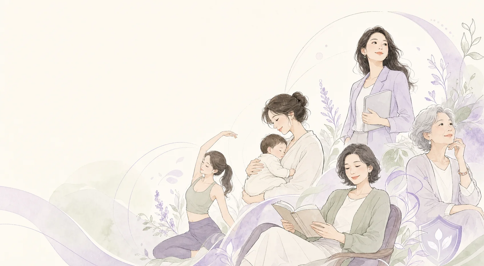 不同阶段女性健康关爱线条插画